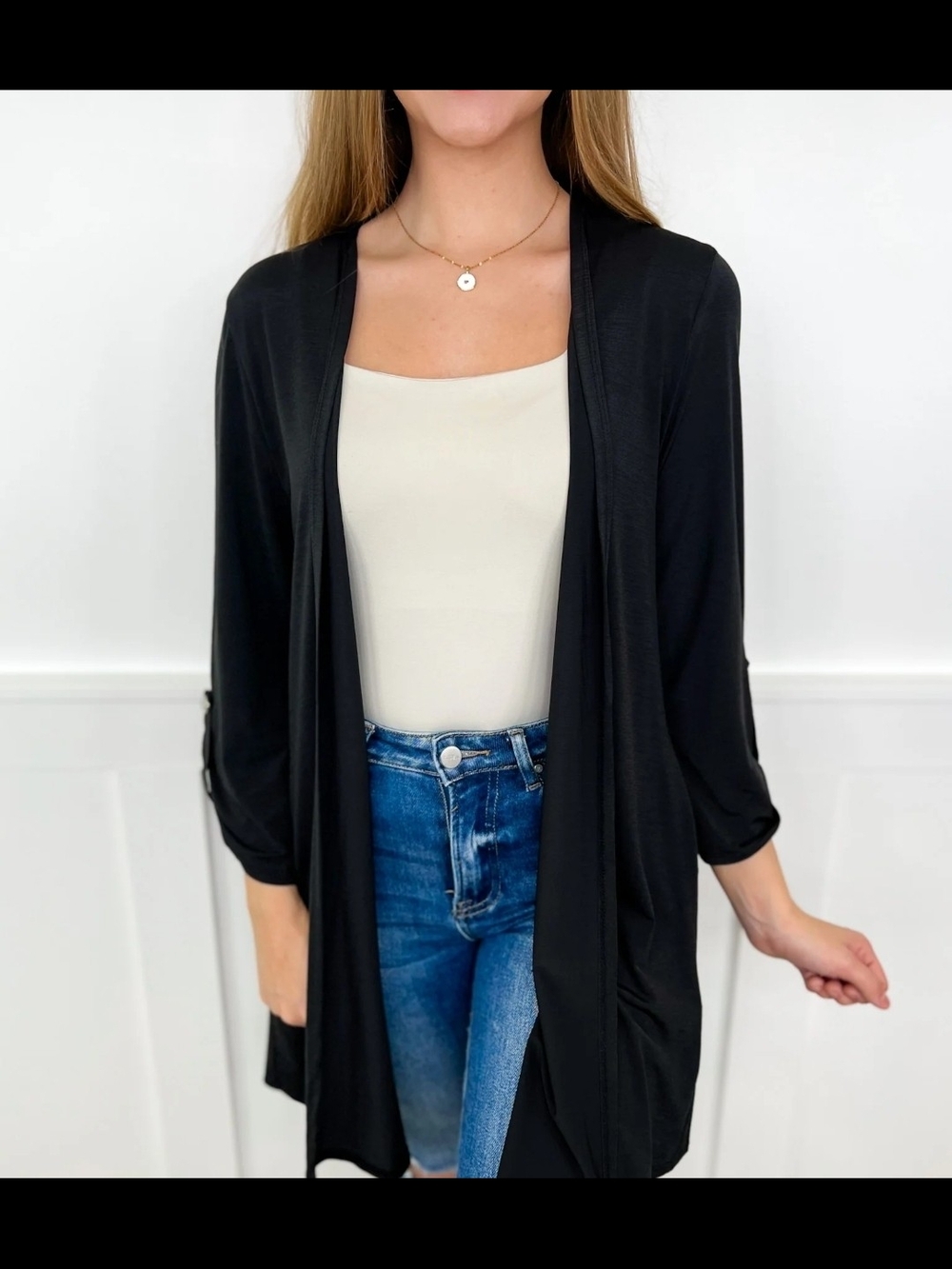 Women's Black Open-Front Dear Scarlett Cardigan~XL